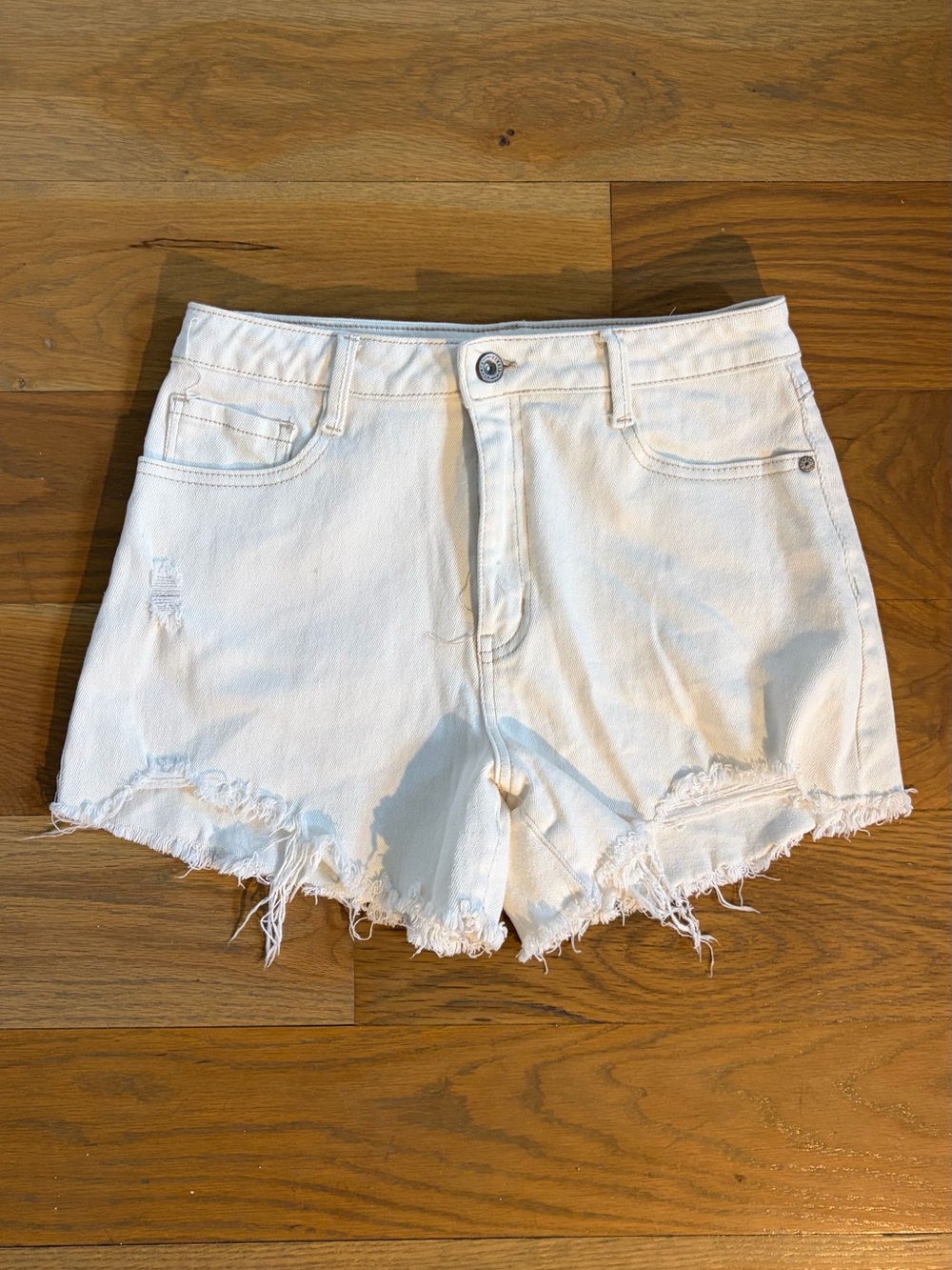 White High-Rise Frayed Hem Denim Shorts